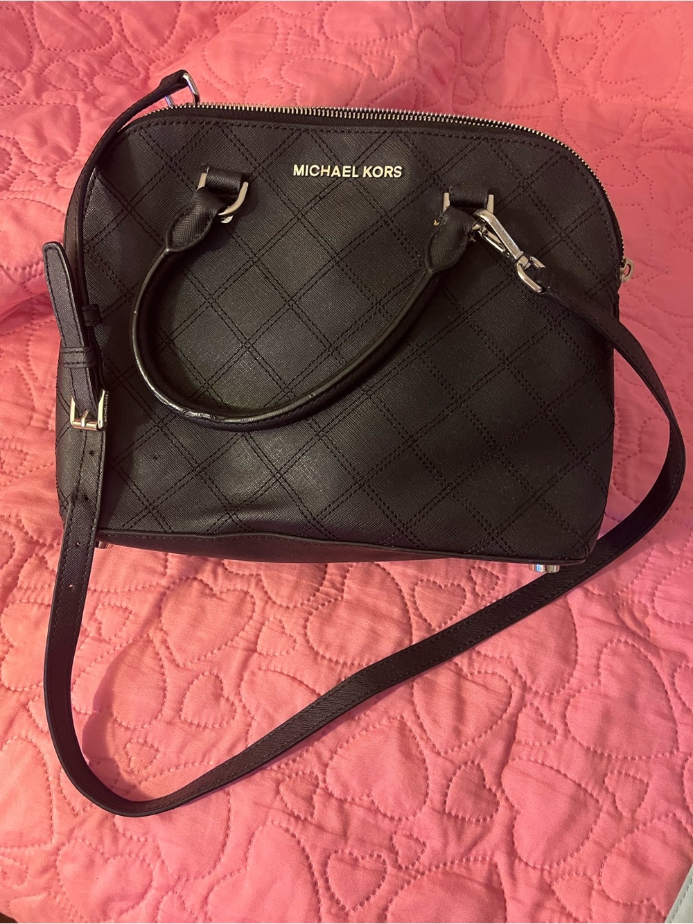 Michael Kors Black Quilted Satchel with Detachable Strap
